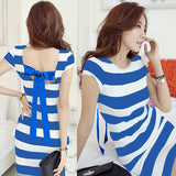 Women Dress Tie Bow Backless Short Sleeve K-pop Korean Dress