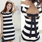 Women Dress Tie Bow Backless Short Sleeve K-pop Korean Dress