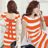 Women Dress Tie Bow Backless Short Sleeve K-pop Korean Dress