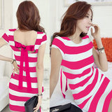Women Dress Tie Bow Backless Short Sleeve K-pop Korean Dress