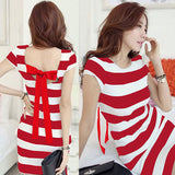 Women Dress Tie Bow Backless Short Sleeve K-pop Korean Dress