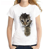 T-Shirt Short Sleeve 3D Cat Printed Round Neck