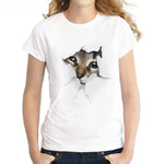 T-Shirt Short Sleeve 3D Cat Printed Round Neck