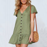 Women Dress V-Neck Short Sleeve Casual Mini Dress