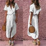 Women Dress Sexy V Neck Bow Tie Short Sleeve Casual Long Dress