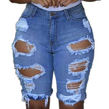 Jeans  Elastic Ripped  Skinny Short Pants Women Jeans