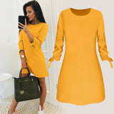 Women Dress O-Neck Loose 3/4 Sleeve Dress