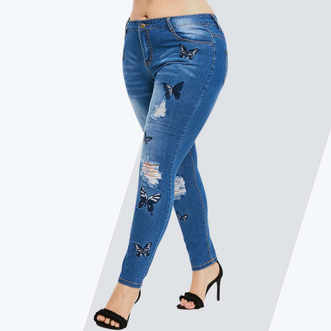 Jeans Plus Size Butterfly Pant Skinny High Waist Jeans