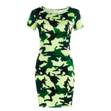 Women Dress O-Neck Camouflage Mini Slim Dress