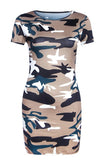 Women Dress O-Neck Camouflage Mini Slim Dress